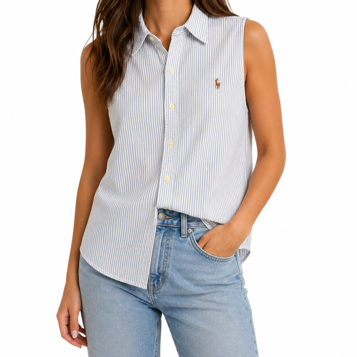 Ralph Lauren Sport Shirt Womens Size 8 Striped Pony Sleeveless Preppy Old Money