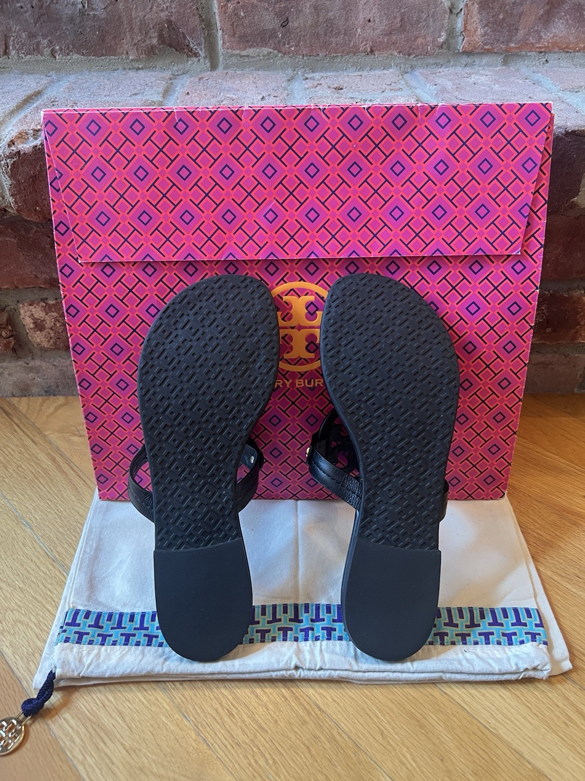 Tory Burch Perfect Black Leather Miller Sandals & Dust Bag