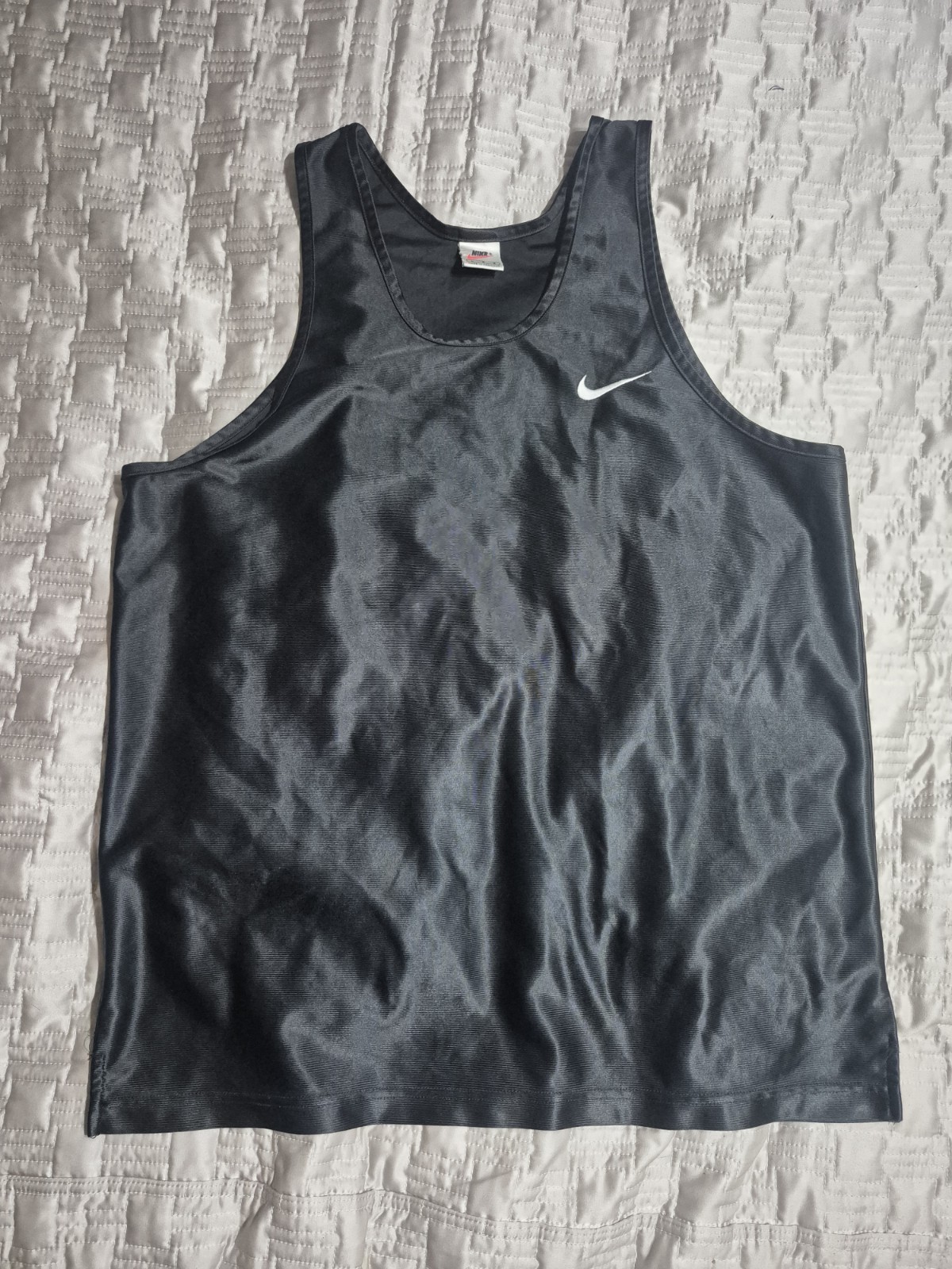 Vintage 90s Nike Basketball Jersey Tank Top Large Satin Black Silky Shiny