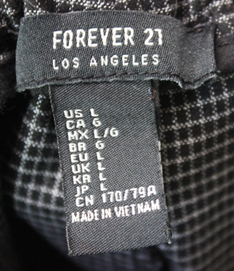 Forever 21 Los Angeles Jogger Pants Women’s Size L Gray Check Drawstring Stretch