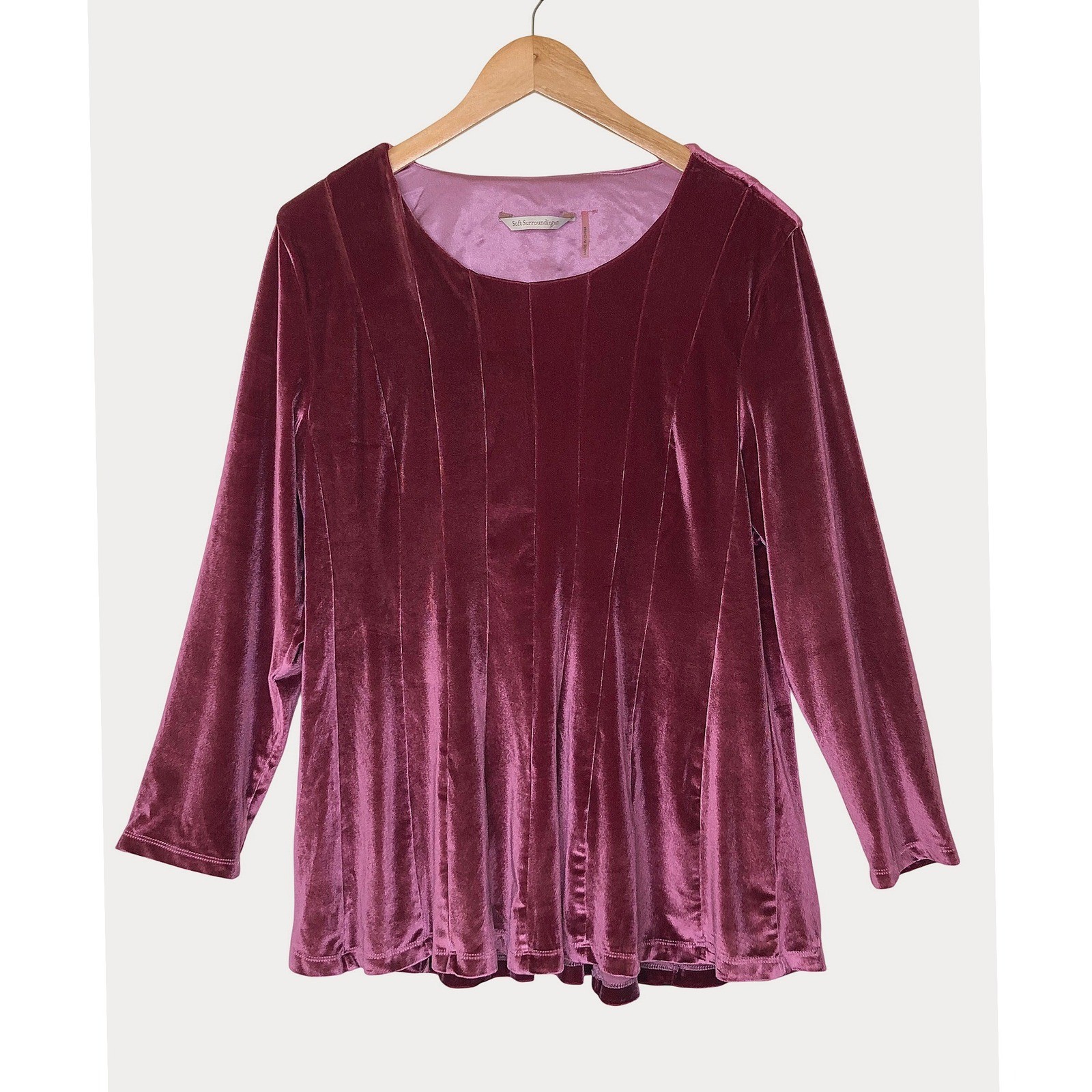 Soft Surroundings Bella Rose Large Velvet Pintuck Long Sleeve Tunic Top Romantic