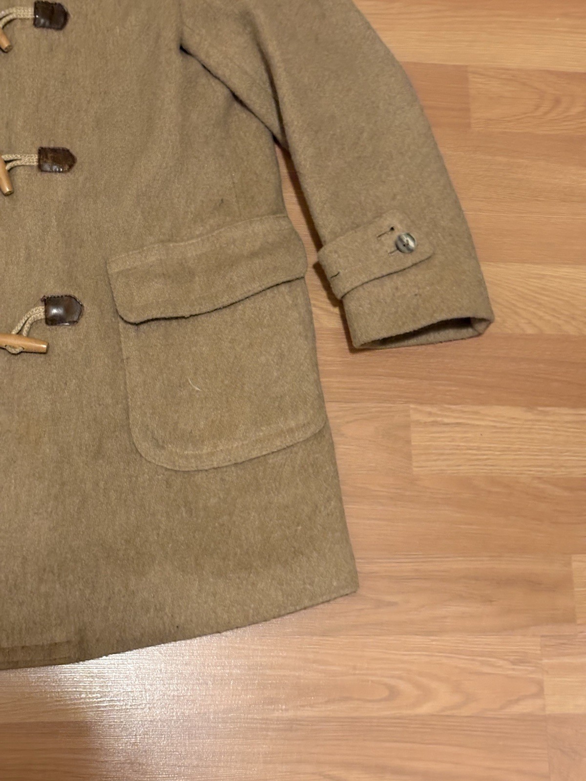 Vintage Lodenfrey Grey Wool Toggle Duffle Coat Plaid Lined West Germany Flaw