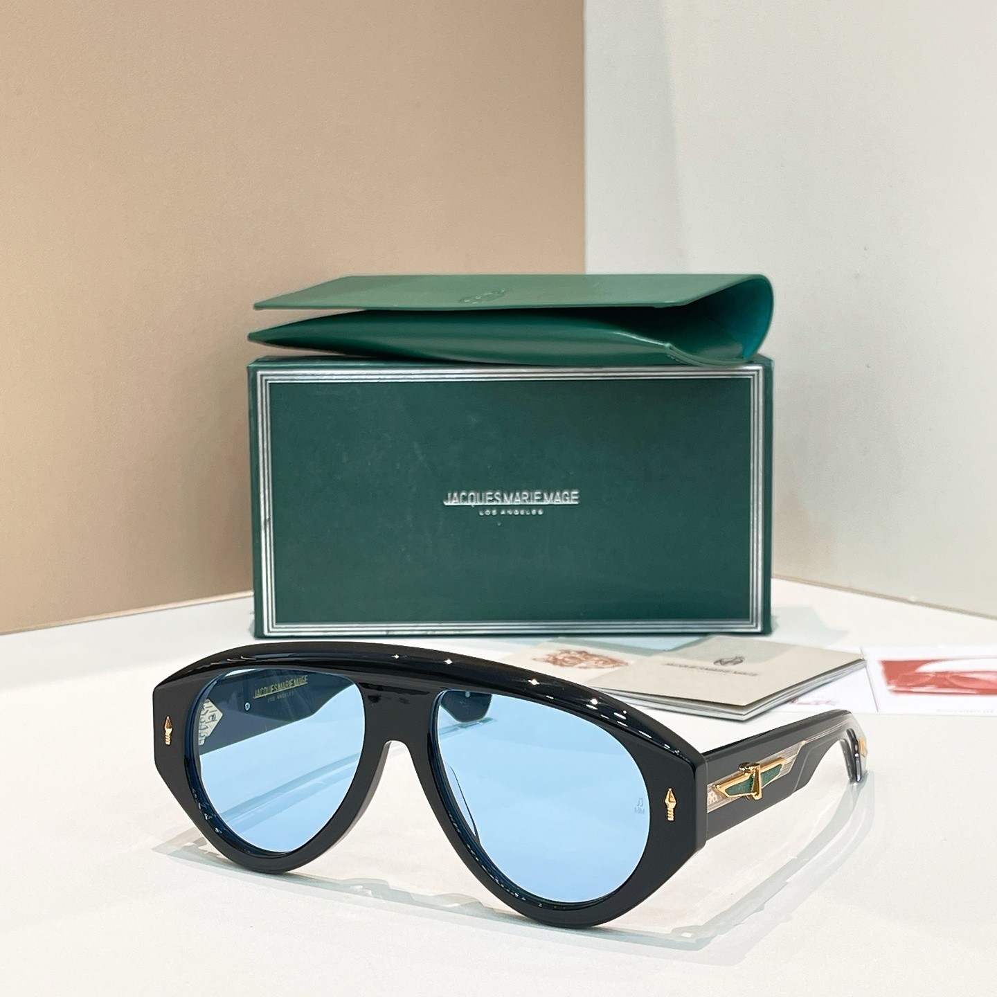 Jacques Marie Mage Bandit Black Frame Light Blue Lens Sunglasses JMM Aviator