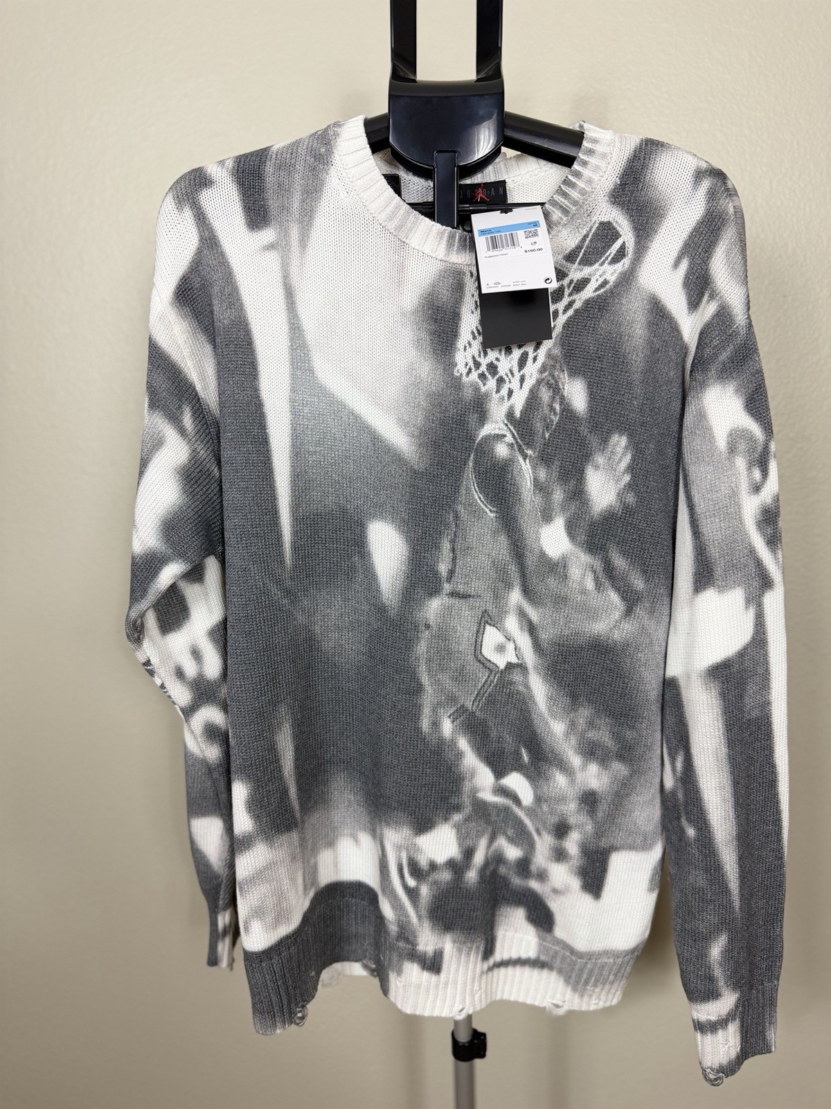 Air Jordan Print Nike Sweater Knit HQ1635-133 Gray/White Loose Fit $160 Men’s L