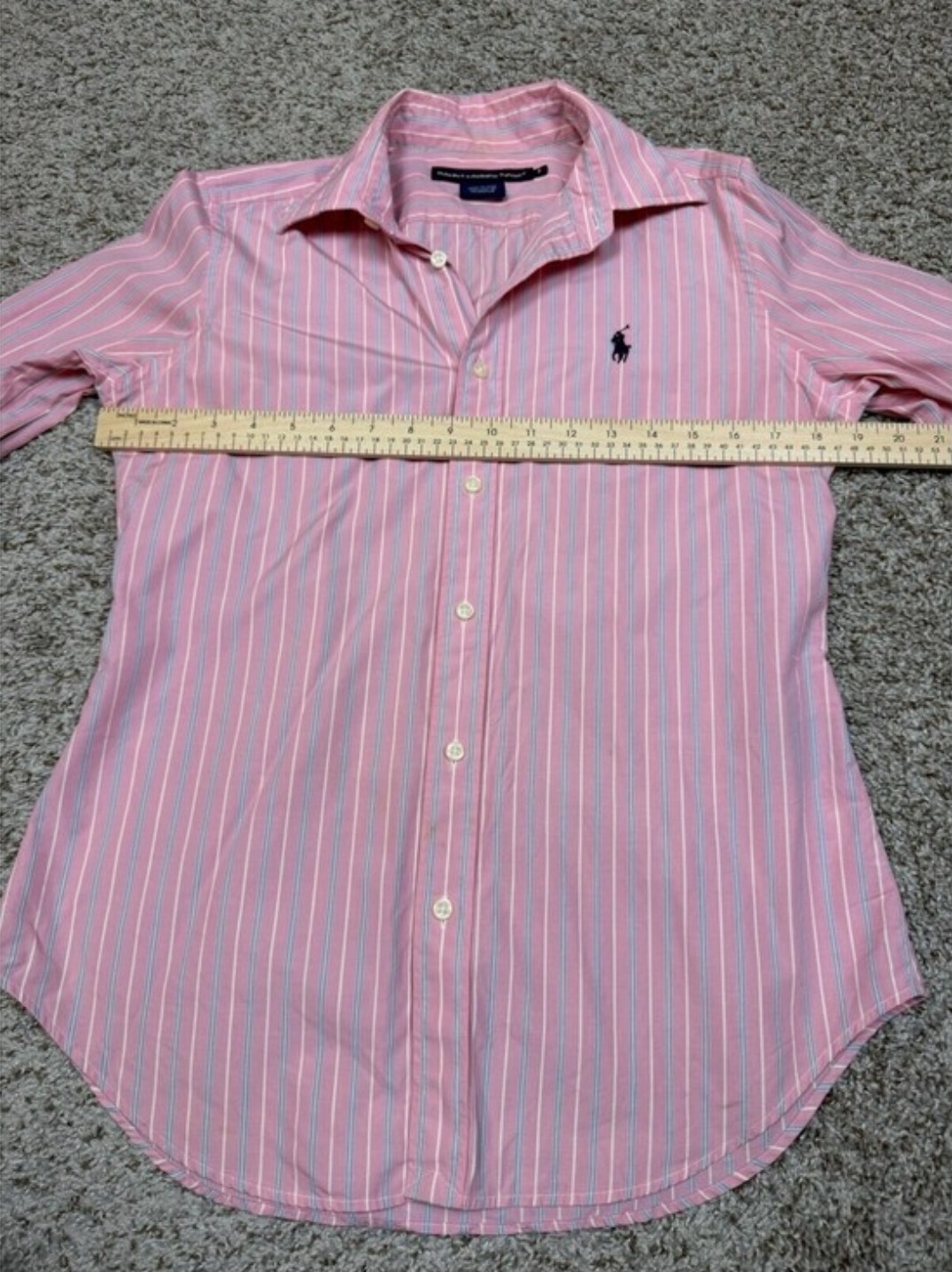 Ralph Lauren Sport Button-Down Shirt Pink Striped Long Sleeve Cotton Size 8