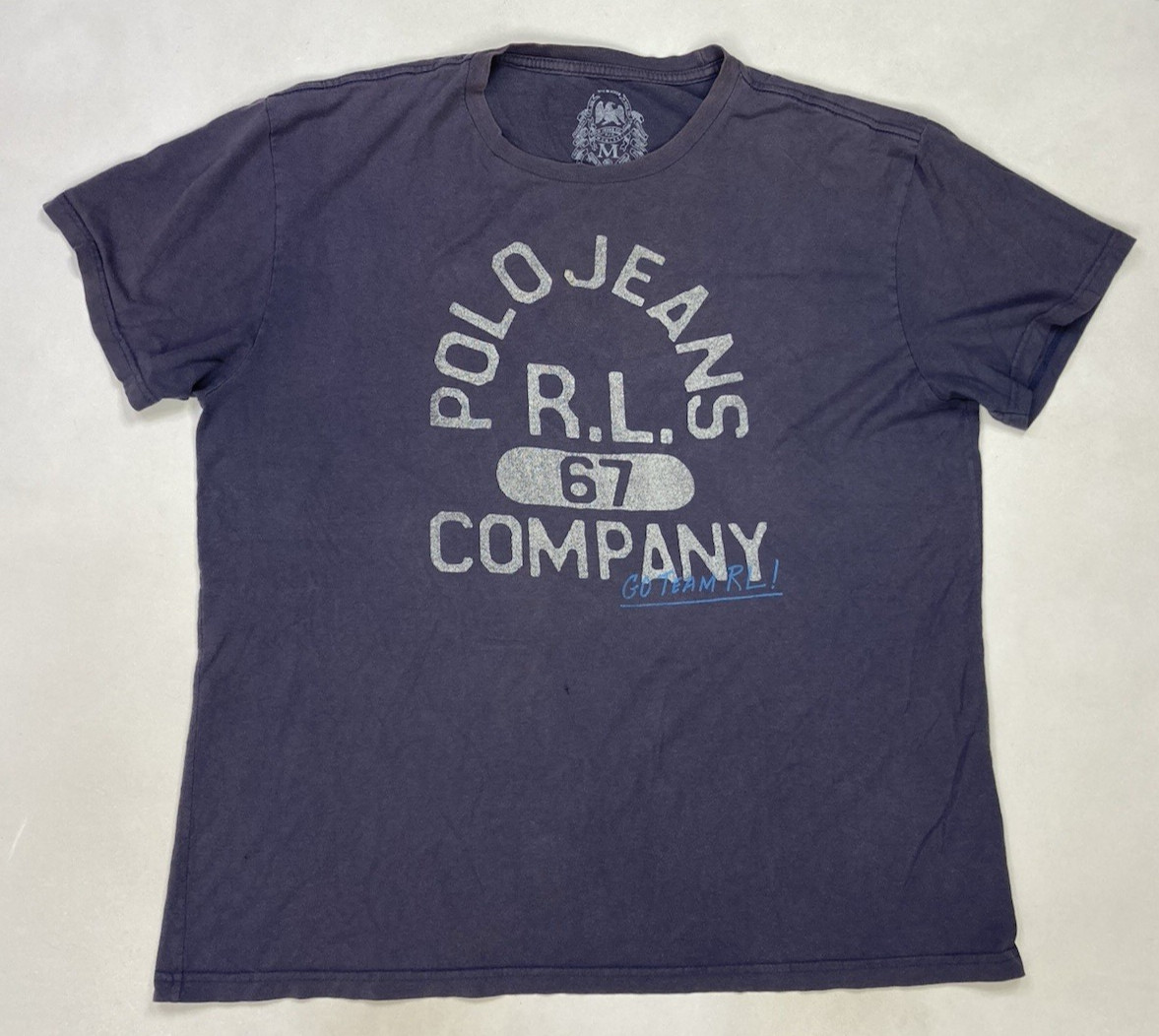Polo Jeans Ralph Lauren RL 67 Company Graphic T-shirt Men Medium Oversized Blue