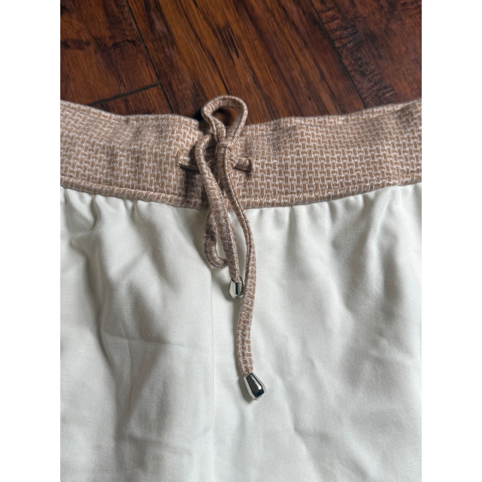 Coco + Carmen Womens Cream Jogger Lounge Pants Tan Patterned Trim L/XL