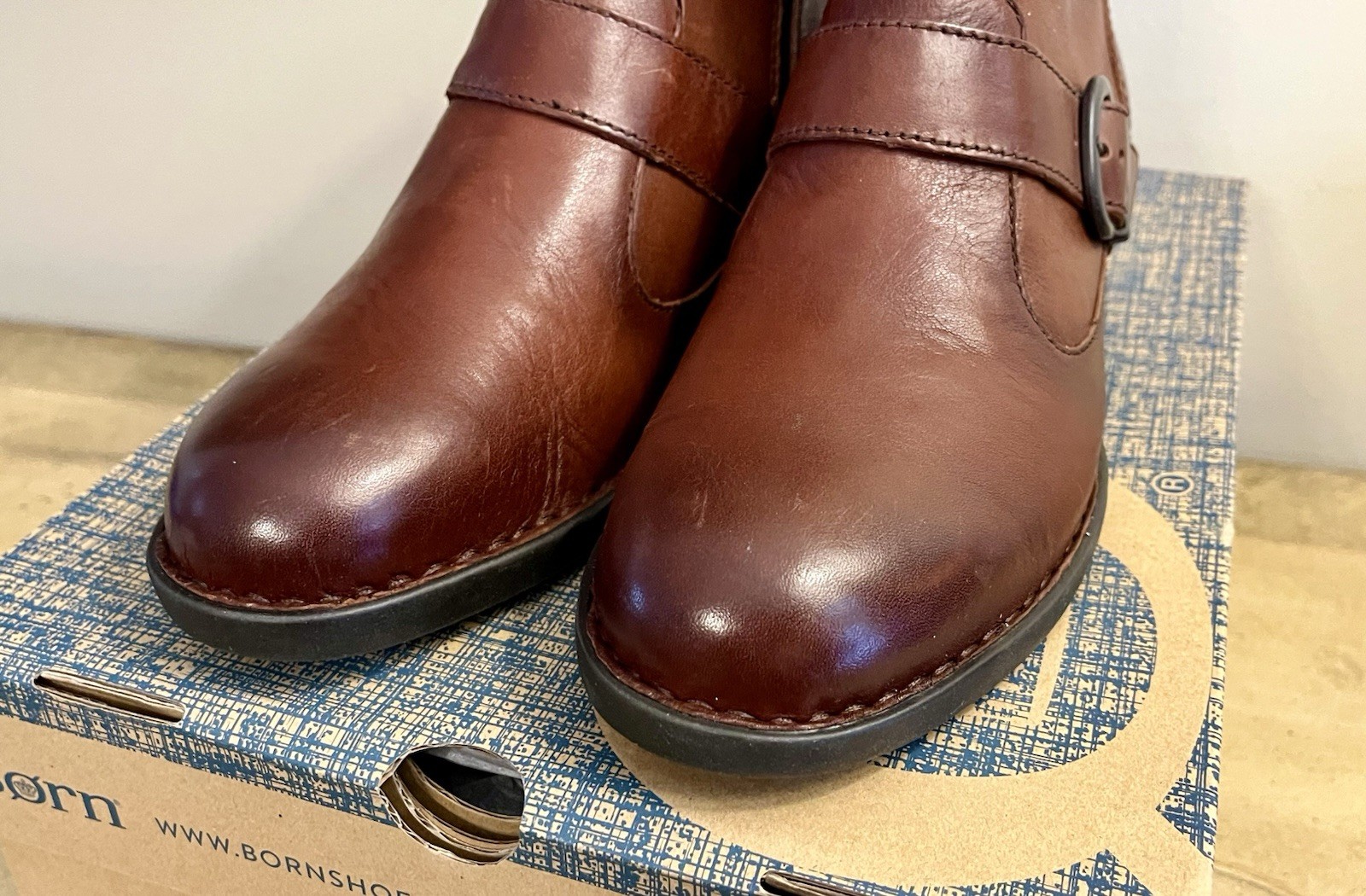 Born Boots Woman’s 9.5M Regis Ankle Bootie Cognac Brown Leather Moto Western NWT