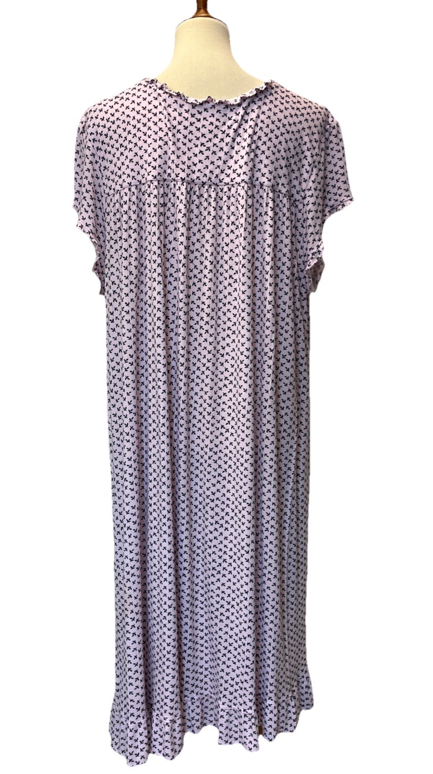 Eileen West Silky Soft Modal Jersey Gown 2X Pink Ruffles Waltz Tiny Leaf Print