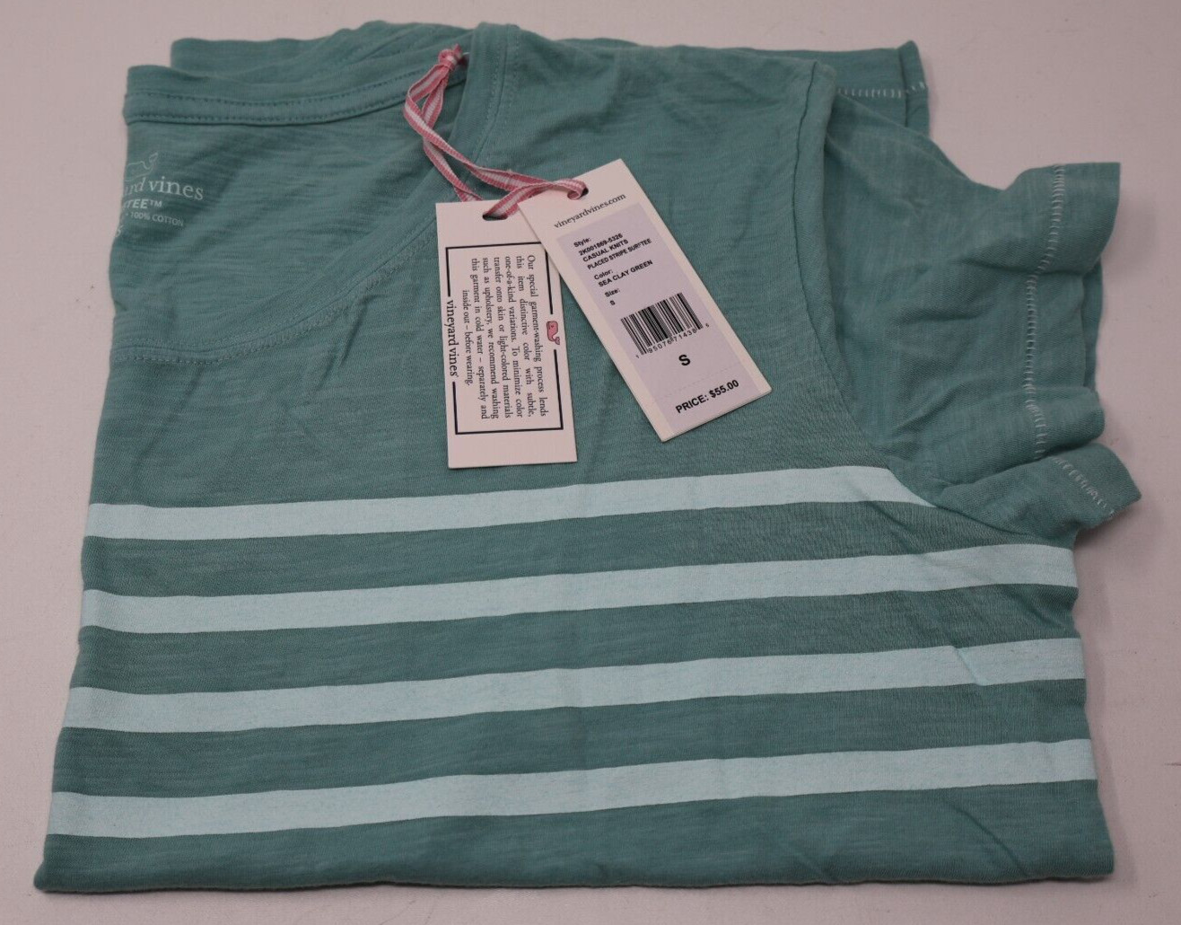 Vineyard Vines Placed Stripe Surftee T-Shirt Sea Clay Green Women’s Small NWT