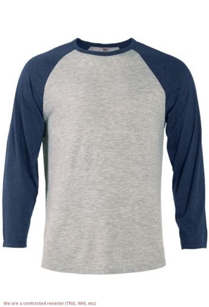 Delta Apparel P611T Men’s Raglan Tee Heather Gray/Navy XL *SEE DEAL!!!*