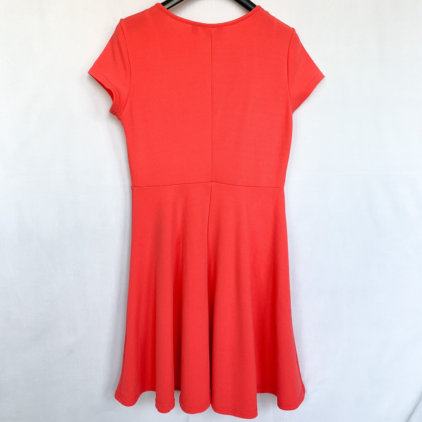 Mlle Gabrielle Fit and Flare Dress Size L Bright Coral/Peach Crochet Textured