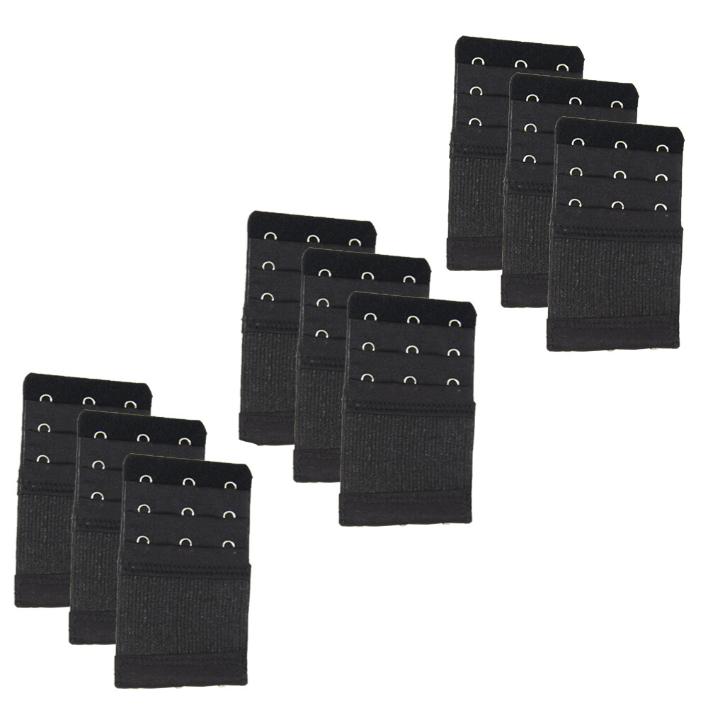 More of Me to Love Stretch Bra Extender 9-Pack, Black, 2/3/4-Hook Style, Elastic