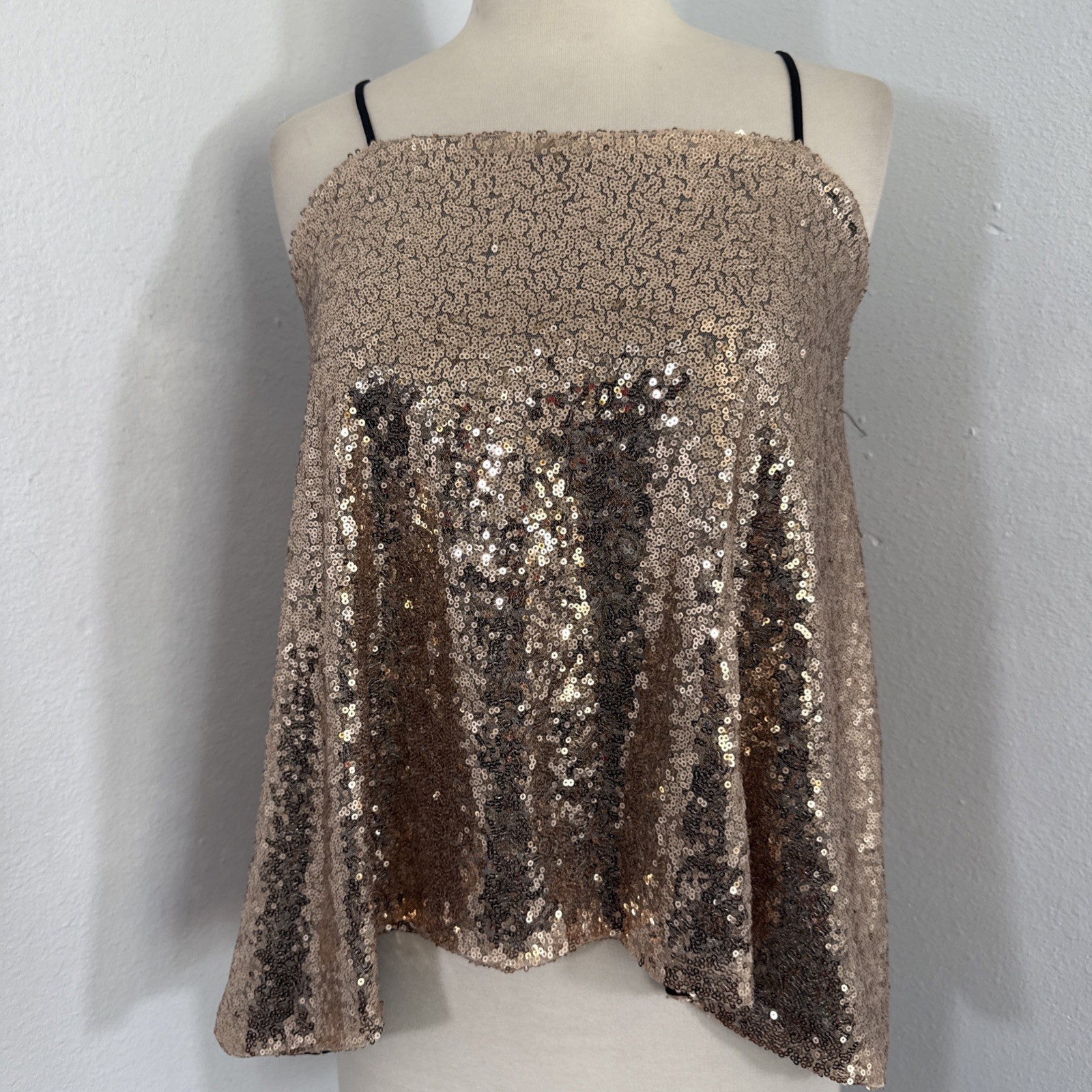 Haoduoyi Tank Top Womens S Golden Sequins Feminine Disco Party Y2K