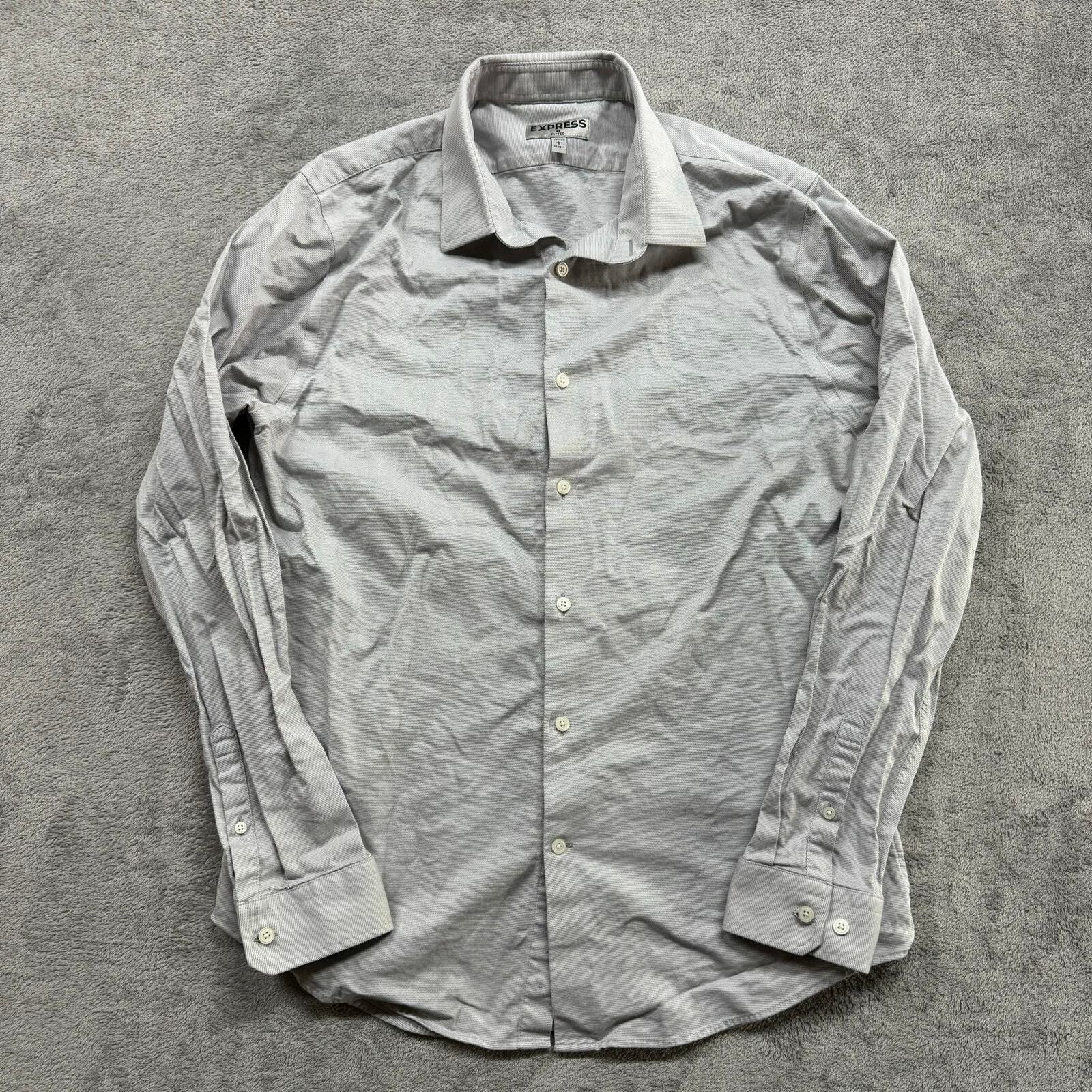 Express Button Up Shirt Mens Large Fitted Grey Long Sleeve Work Casual Formal