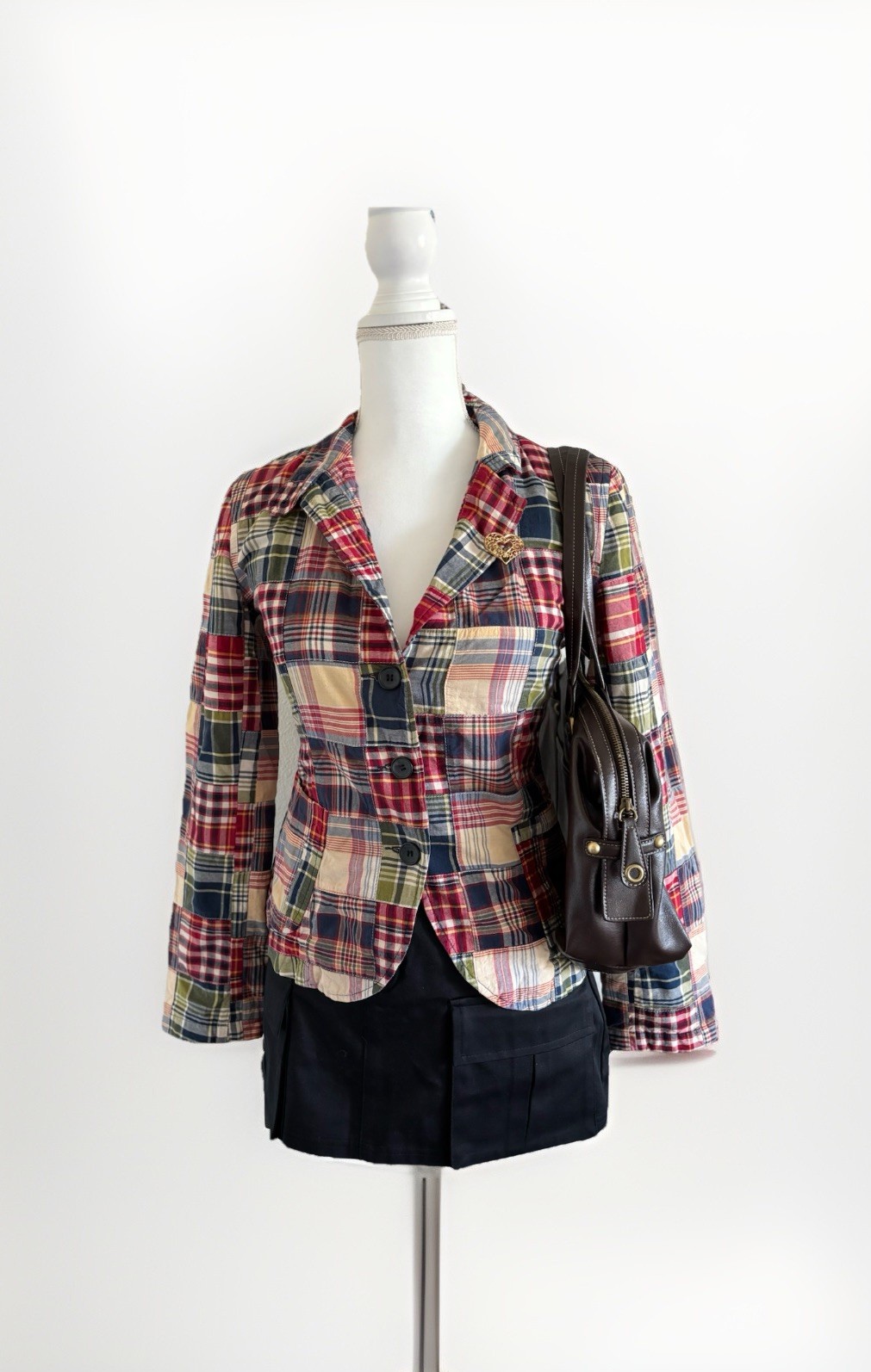 J.CREW Multicolor Plaid Blazer Jacket Button Front Collared Lined Pockets M