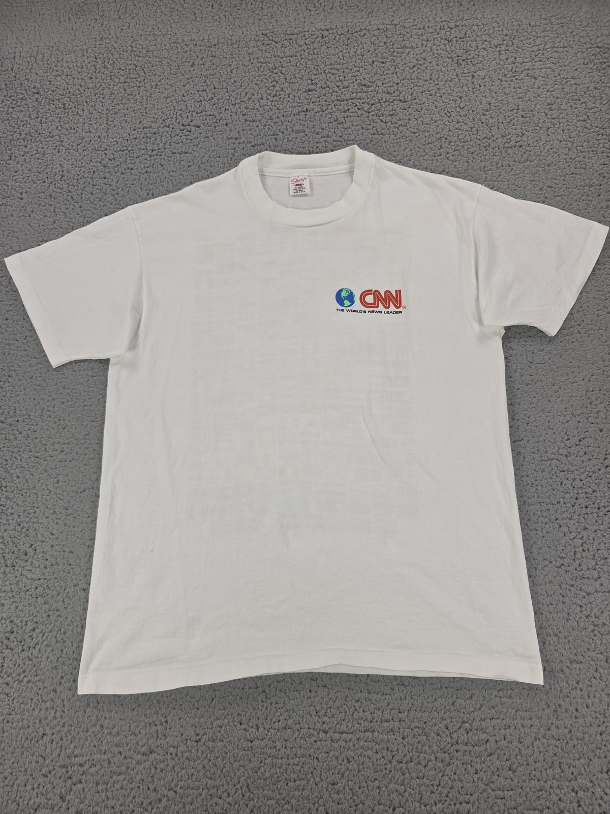 Vintage CNN News Shirt Mens XL White World Flags Graphic Sherry’s Best 90s