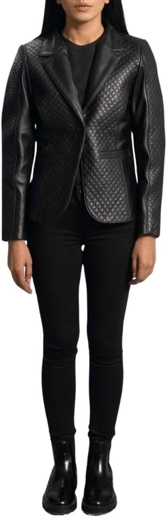 Premium Leather Sheepskin Blazer, Quilted Pattern, Slim Fit, Professional Style
