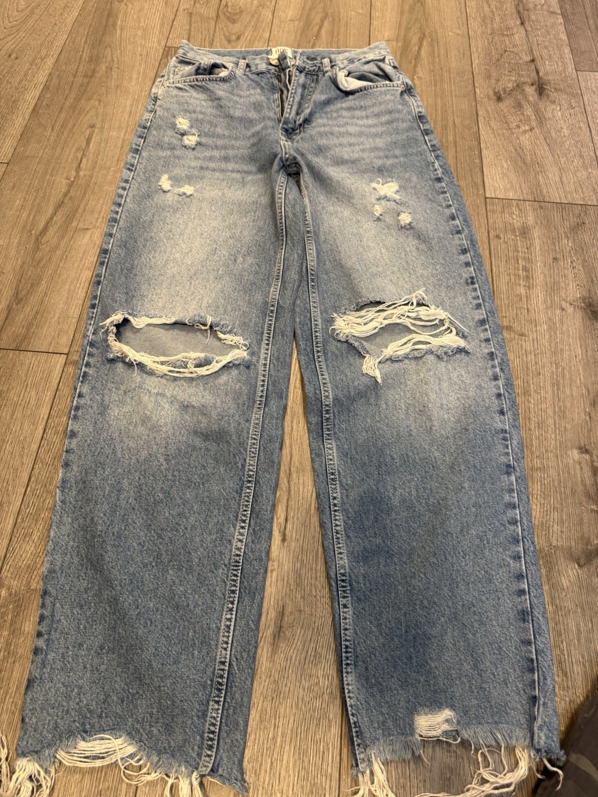 BDG Women’s Light Wash Blue Distressed Wide Leg High Rise Denim Jeans 5-Pocket