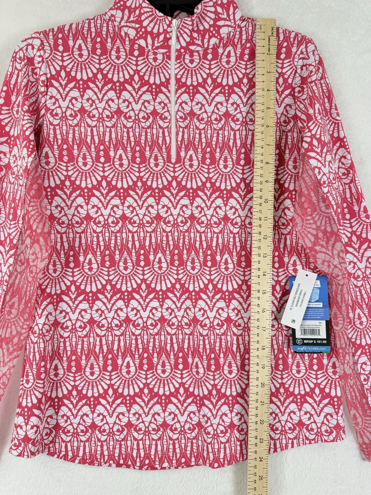 IBKUL Womens Long Sleeve Top Medium 1/4 Zip Mock Neck Pink Barbara Golf