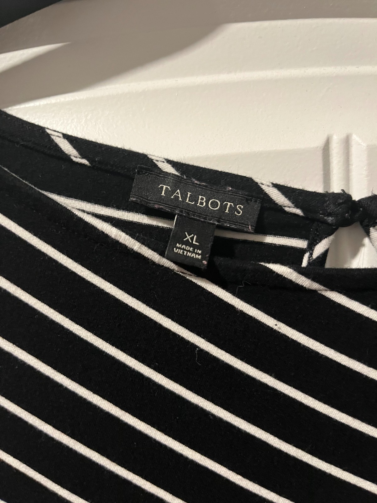 Talbots XL Black White Striped Knit Top 3/4 Sleeve Rayon Stretch Tunic