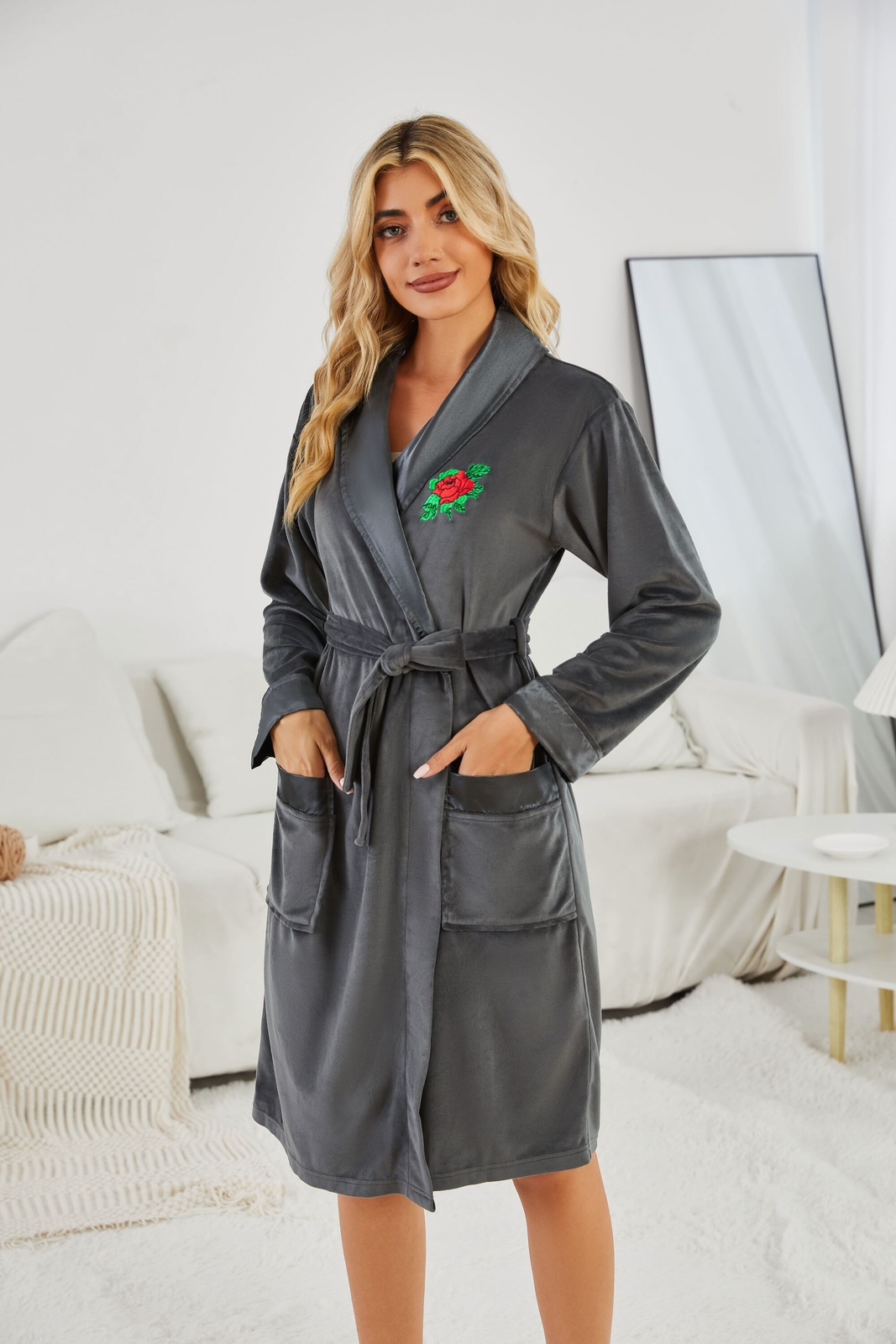 RH Women Robes Plush Fleece Belted Flower Design Bathrobe Pajama S-3XL RHW4011