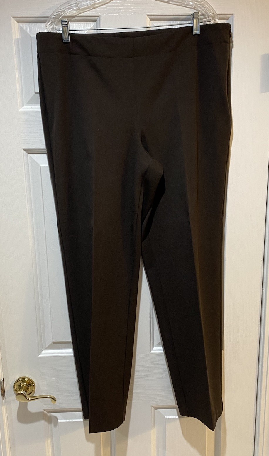 Talbots Women Brown Polyester-Blend Classic Side Zip Straight Leg Pants, Size 16