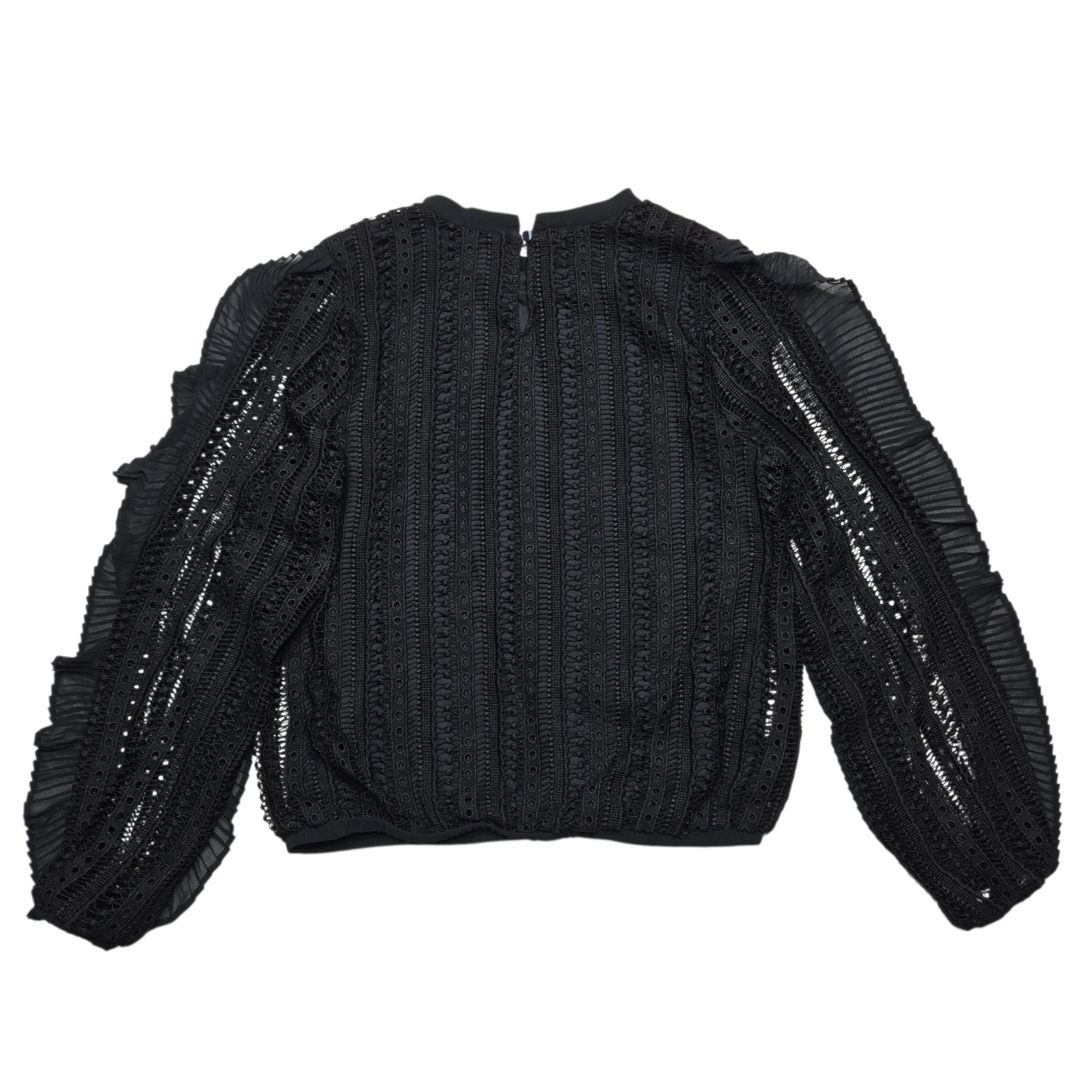 Calligraphie Top Womens Small Black Ruffle Crochet Whimsigoth Balloon Sleeve