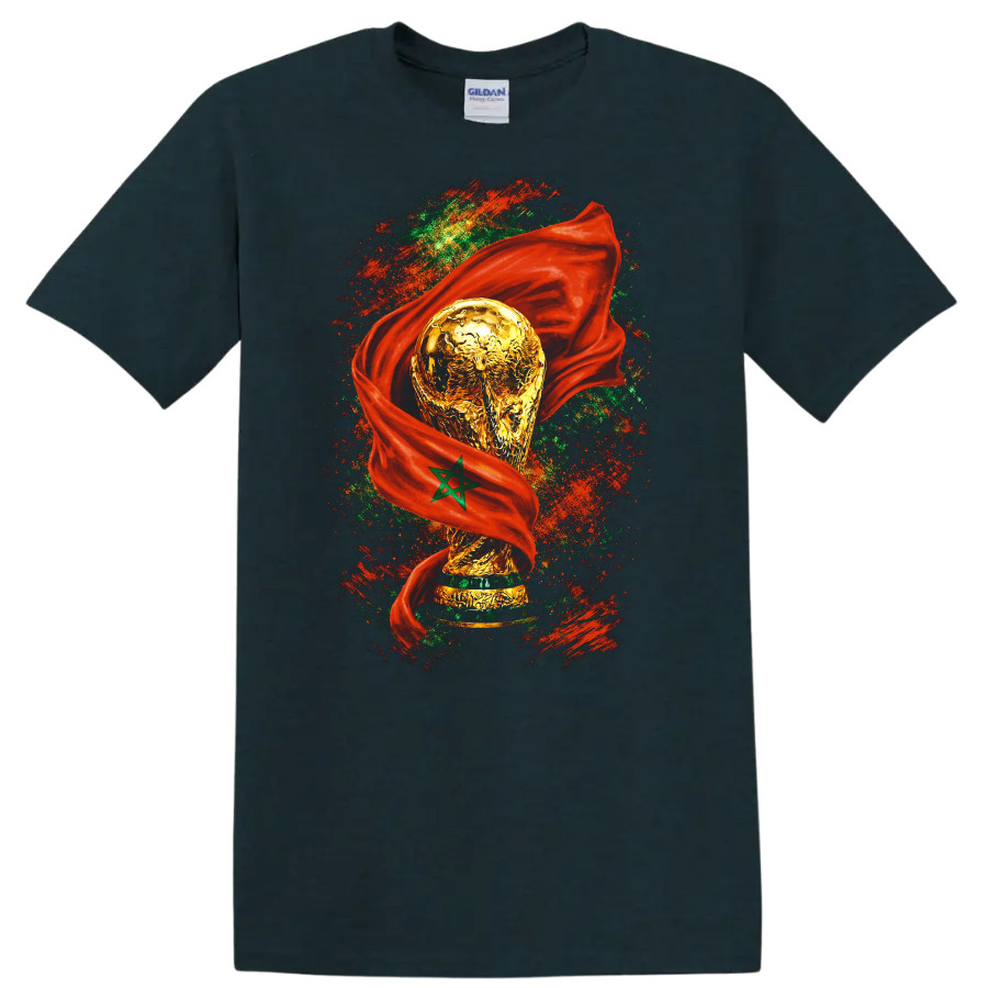 World Cup Trophy Morocco Flag T Shirt Soccer Fan Tee Sports Apparel