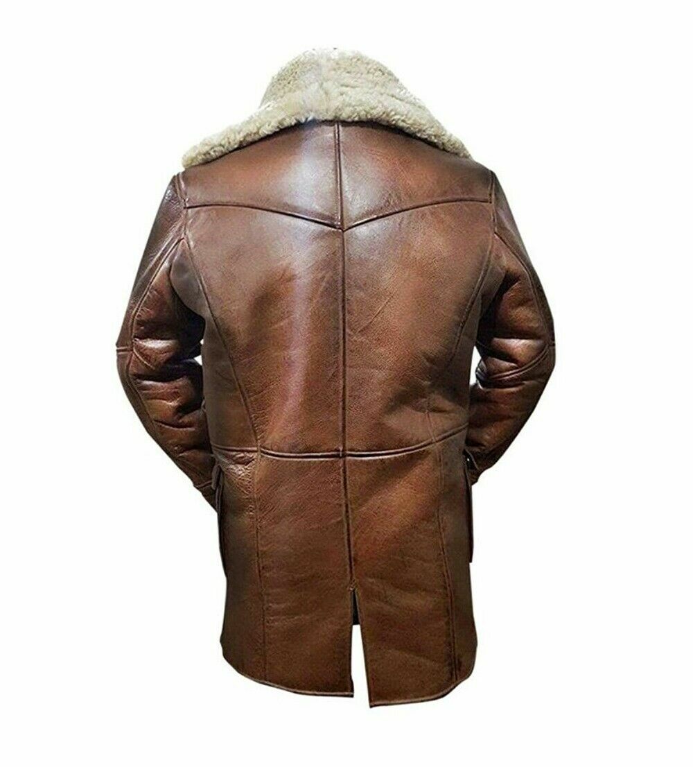 The Dark Knight Rises Tom Hardy Bane Shearling Distressed Leather Coat Jacket