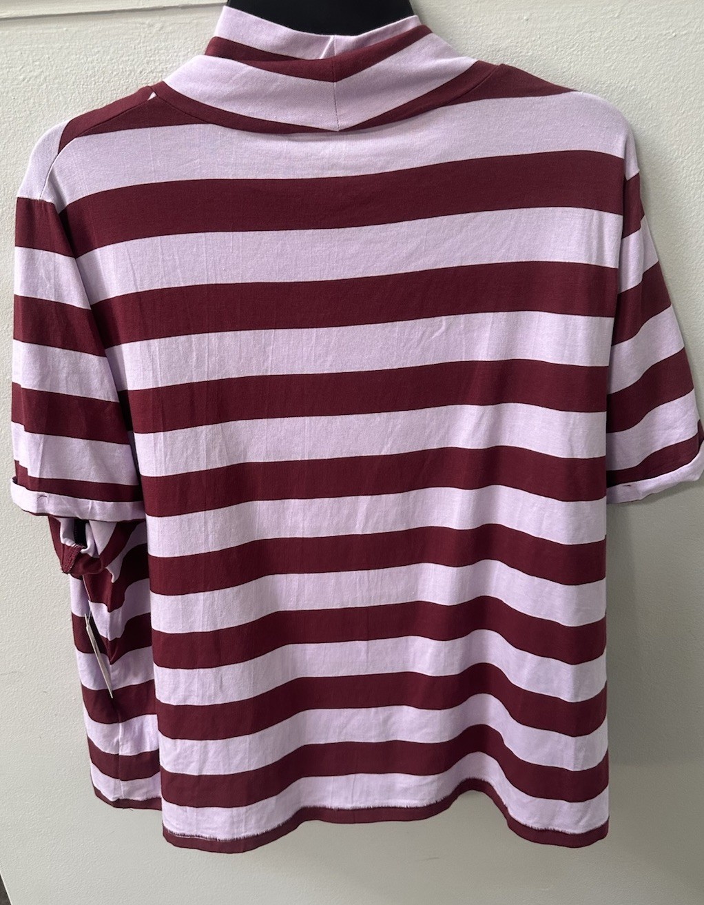 Maeve Anthropologie 2X NWT Pink Burgundy Striped Cowl Neck Top Plus Size