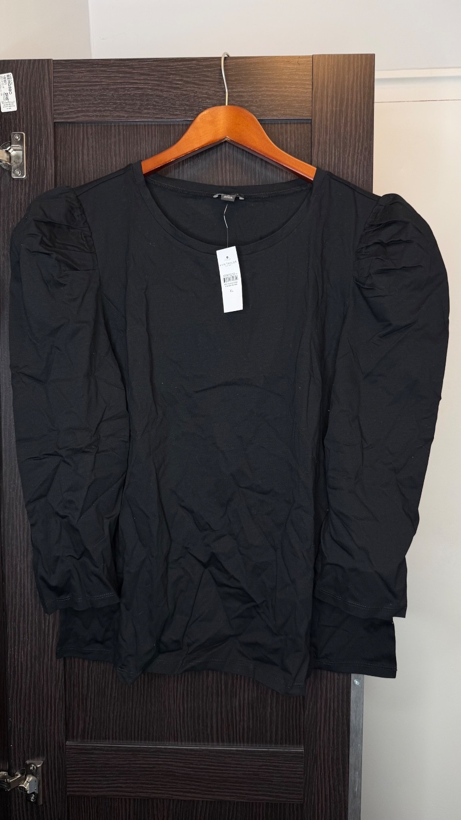 Ann Taylor Factory Black Puff Sleeve Top Long Sleeve Womens Size XL NWT