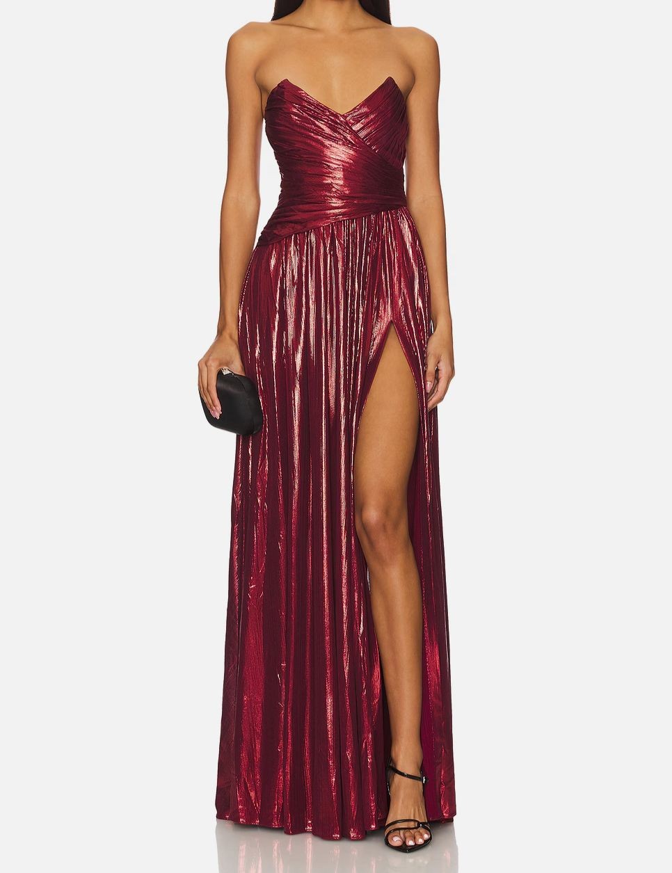 Retrofete Women’s Red Metallic Strapless Waldorf Gown Dress Size L