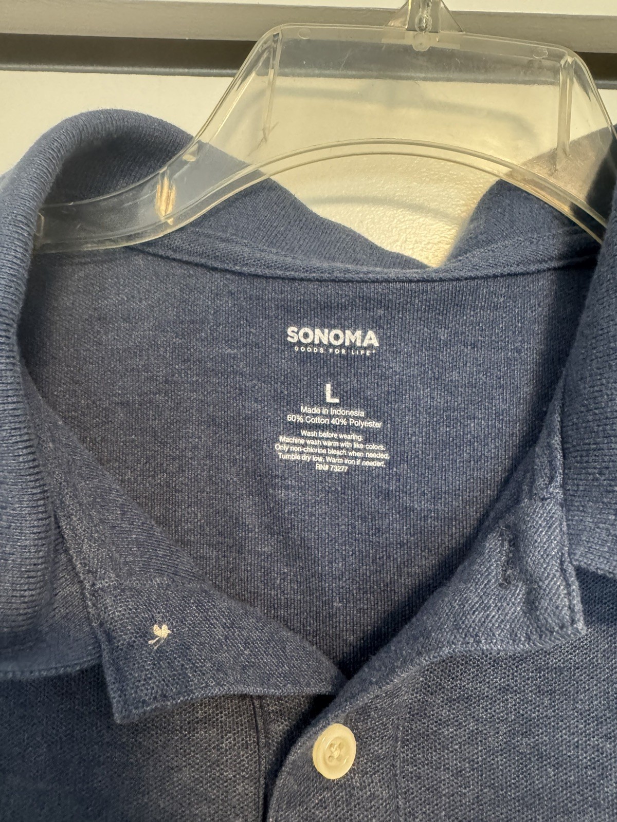 Sonoma Goods for Life Men’s L Regular Dark Blue Solid Short Sleeve Collared Polo