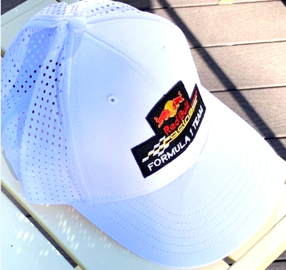 Formula 1 Team White Performance Cap. Black stitched patch. Handmade.