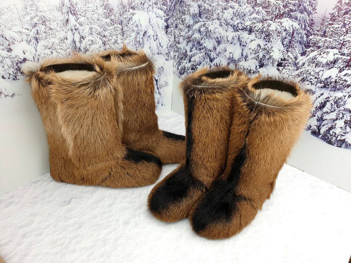 Brown Goat Fur Boots for Women, Winter Snow Boots, Womens Moutons, Handmade
