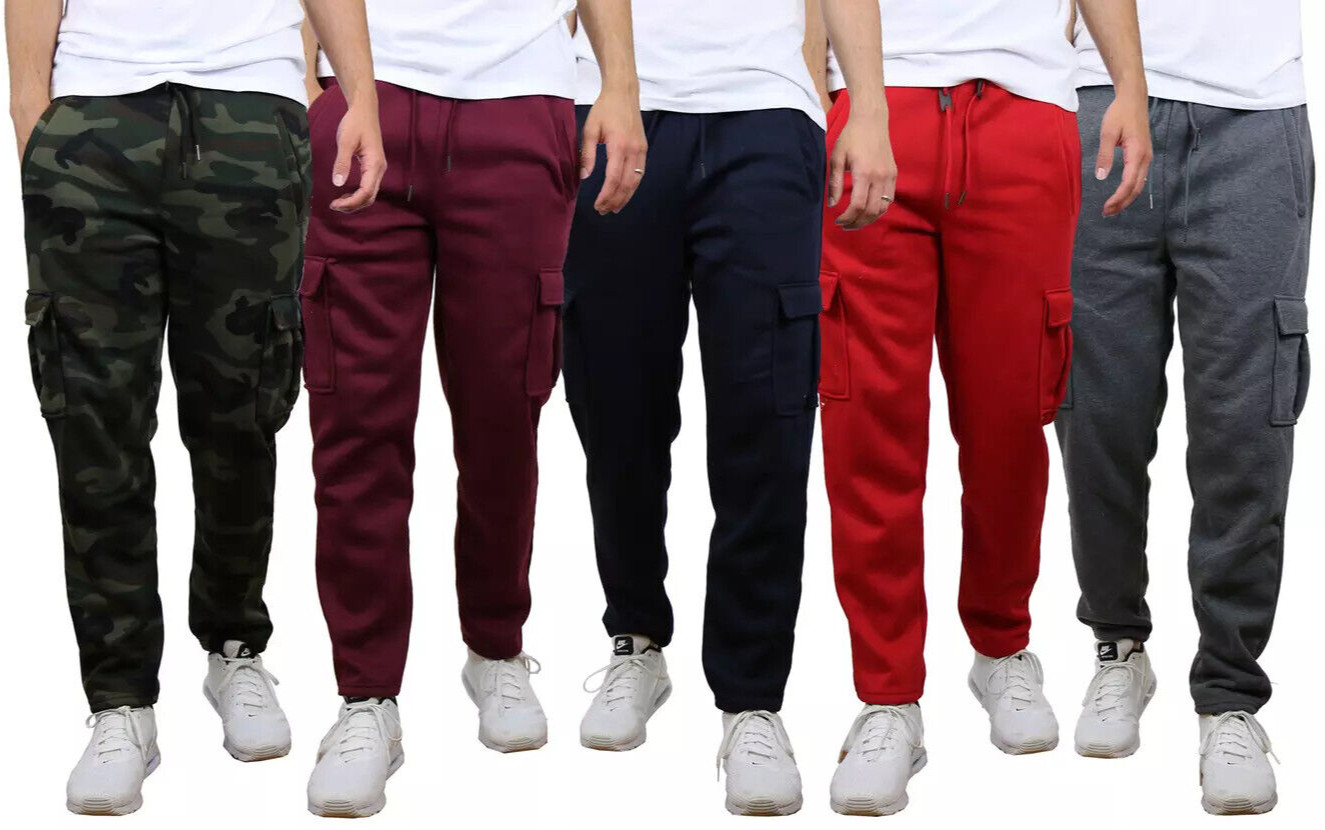 GALAXY Men’s CARGO Fleece-Lined Pocket Sweatpants & Open Bottom (Size S-2XL) NWT