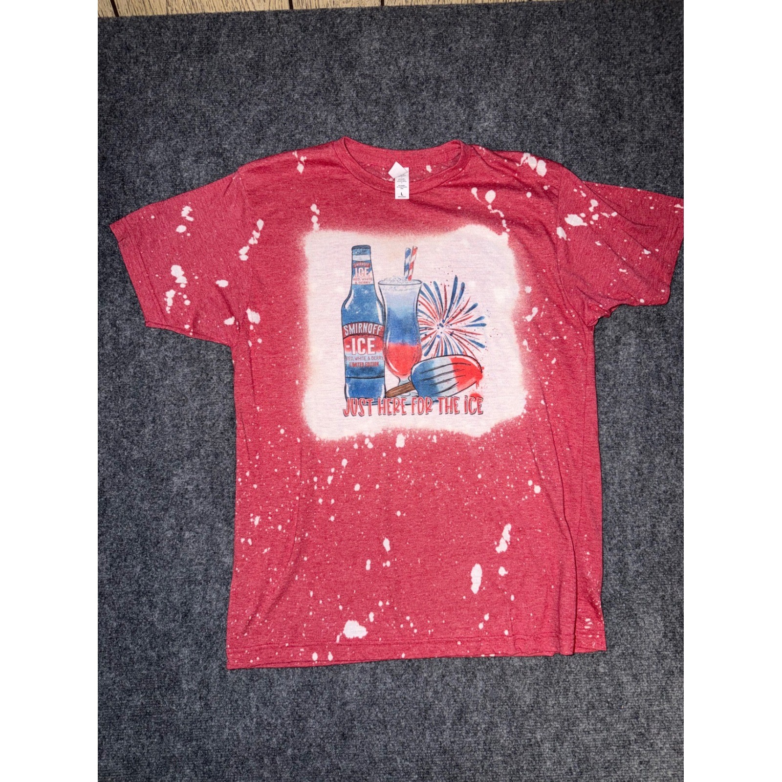 Smirnoff Ice Red White Berry Bleached Graphic Tee Red Heather Large 4th of July