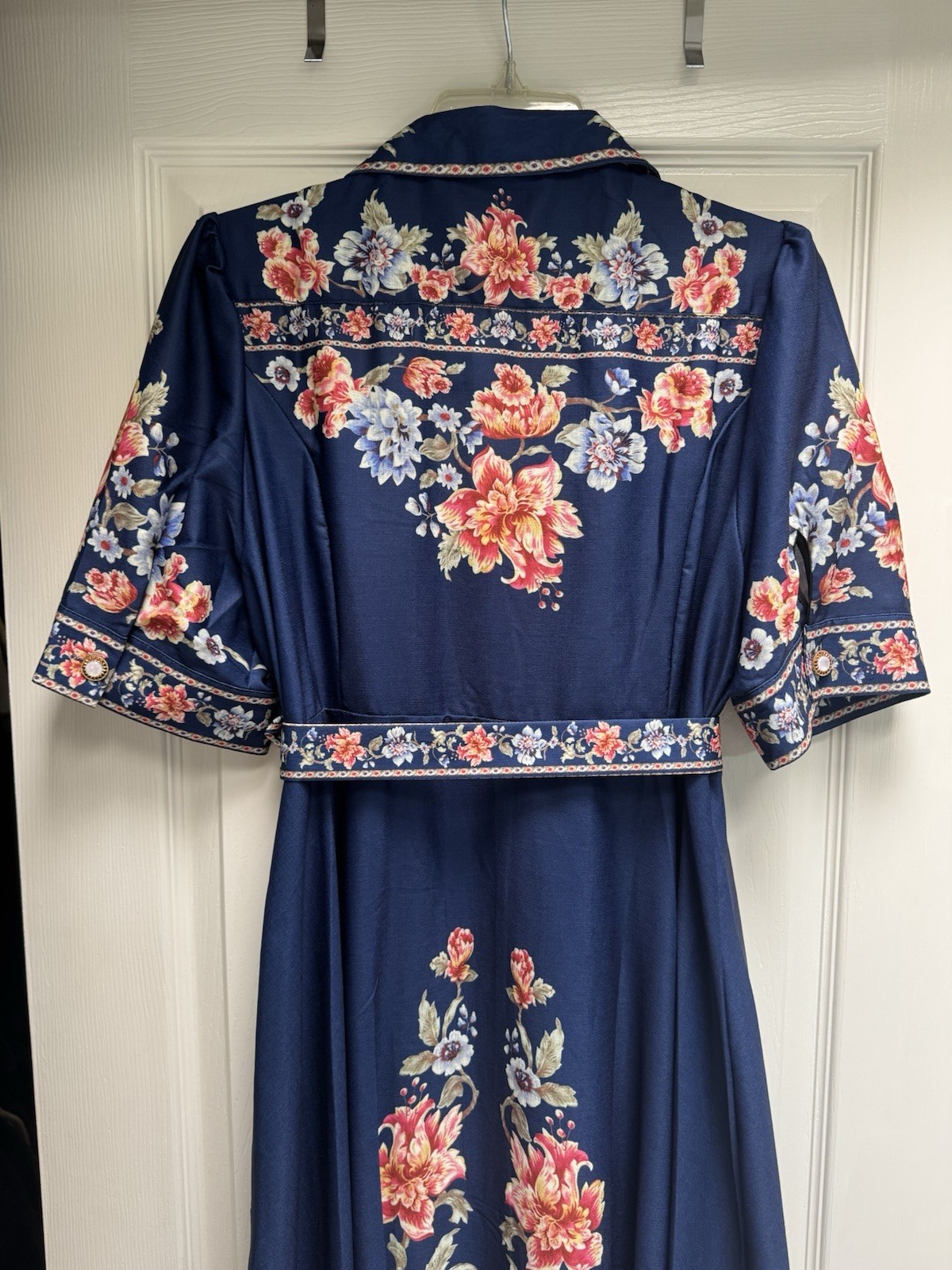 NWT Dalia MacPhee Vneck Shortsleeve Floral Border Print Maxi Dress Boho Chic XL