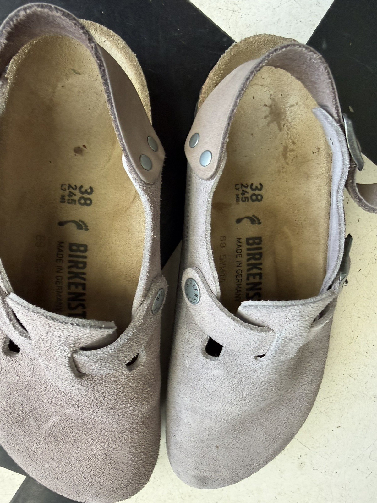 Birkenstock London Gray Suede Closed-Toe Clog Buckle Strap EU 38