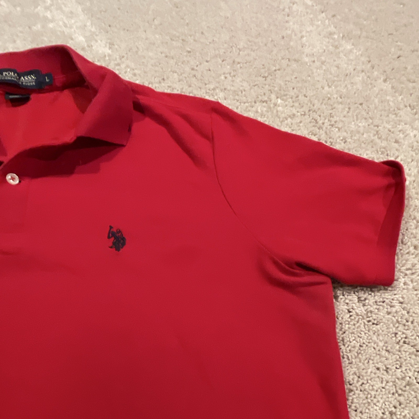 U.S. Polo Assn. Performance Pique Men’s L Polo Red Solid SS Logo Button