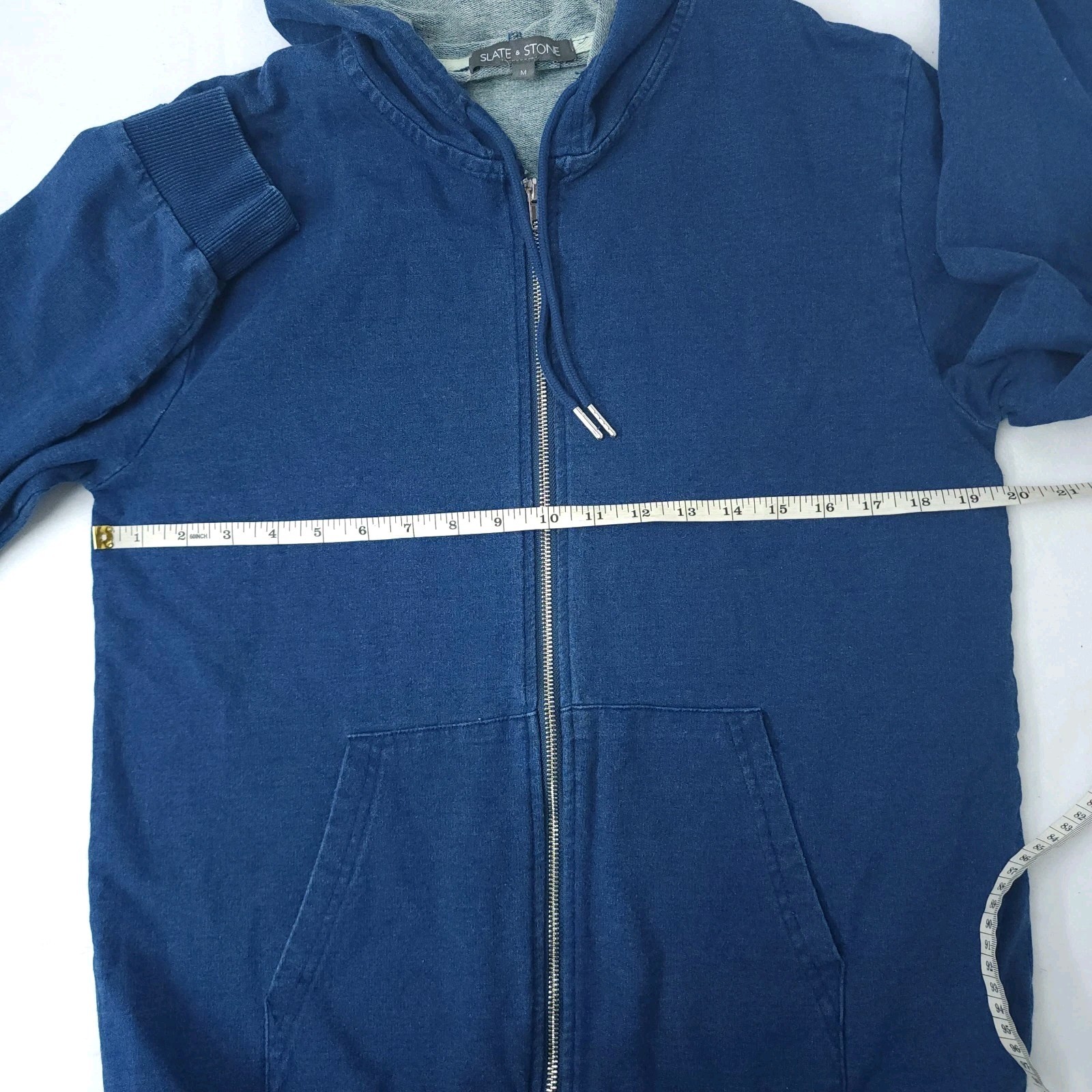 Slate & Stone Washed Blue Zip Up Hoodie Jacket w/ Pockets Mens Size M Med $298