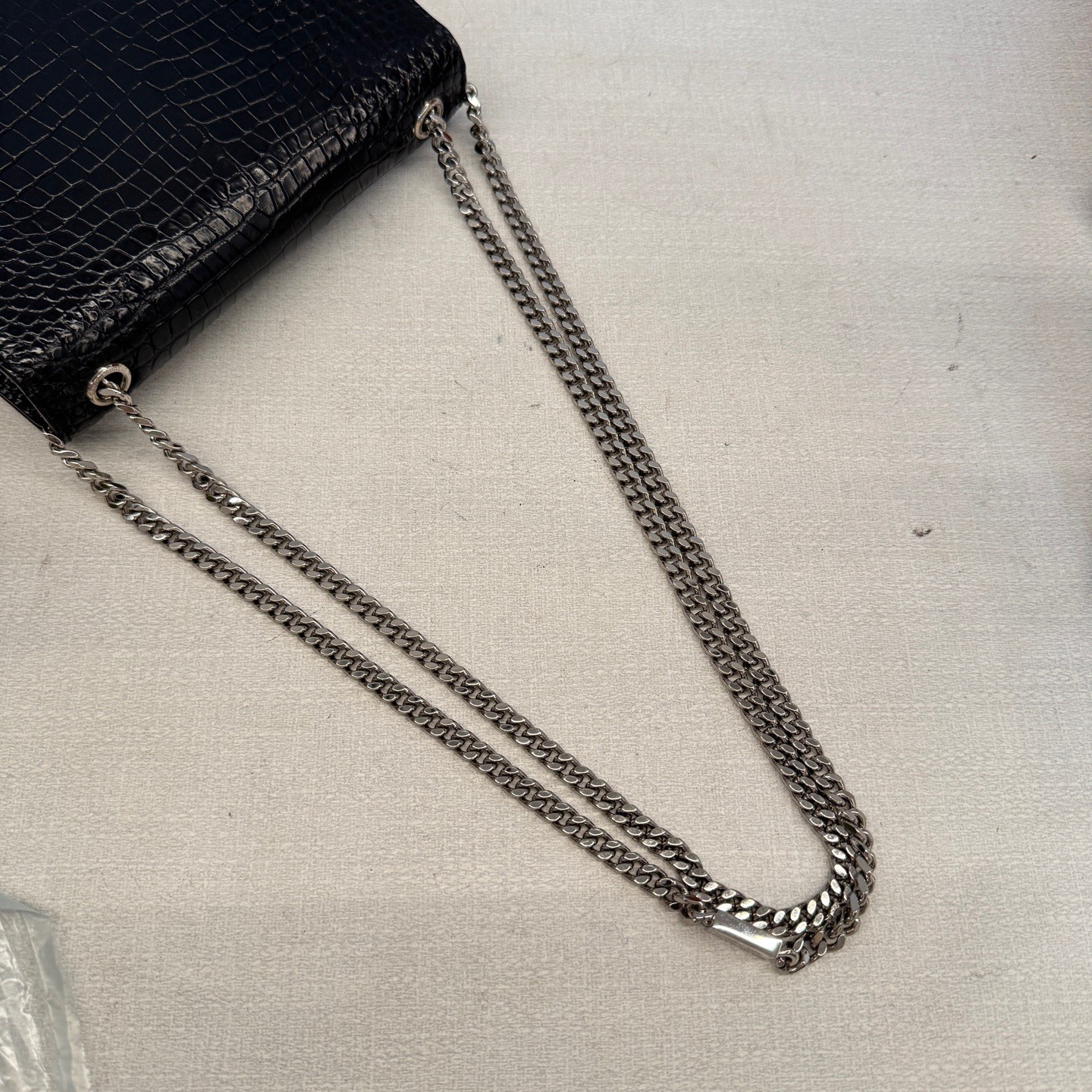 Saint Laurent Kate Small Black Croc Embossed Cowhide Crossbody Bag US Ship