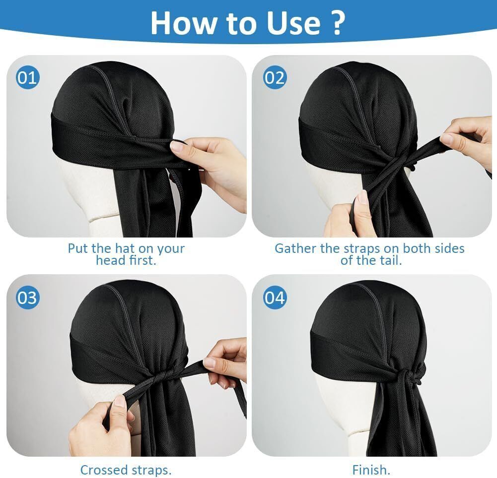 3PCS Durag Skull Cap Head Wrap Biker Motorcycle Du Do Bandana Paisley Doo Rag