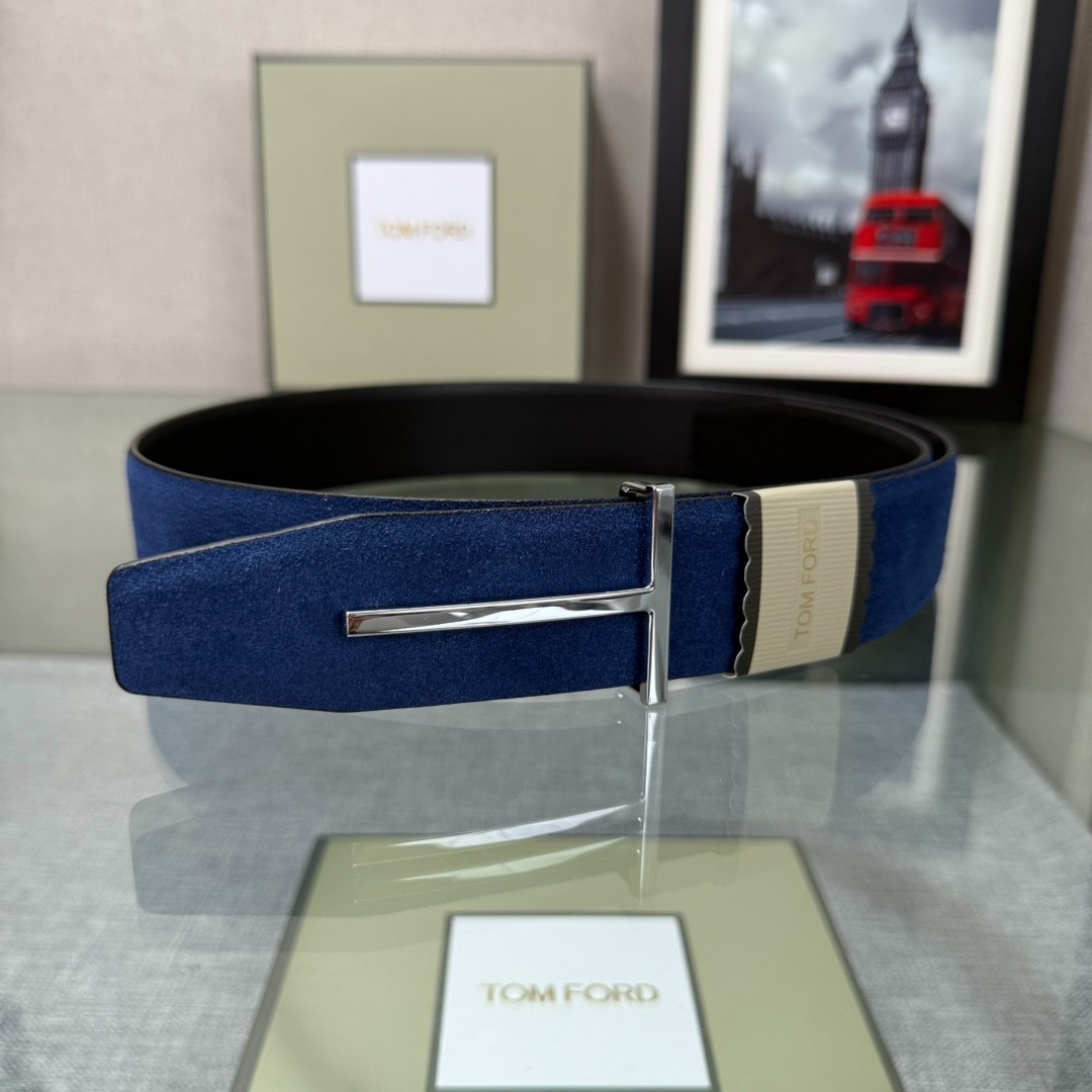 Authentic Tom Ford Reversible Leather T-Buckle Belt Luxury Designer Fashion