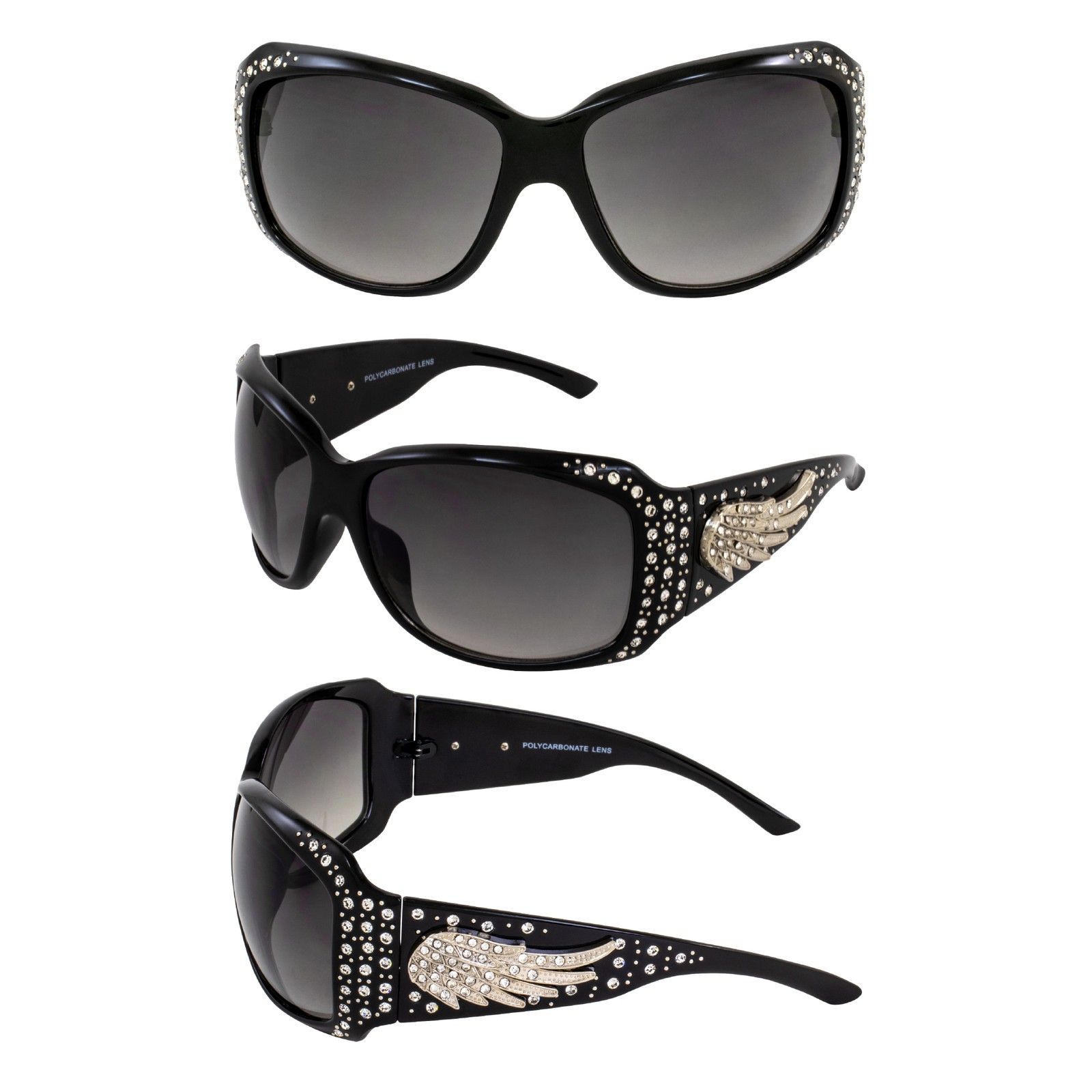 Rodeo Queen Angel Women’s Fashion Sunglasses Black Frame w/ Bling Rhinestones