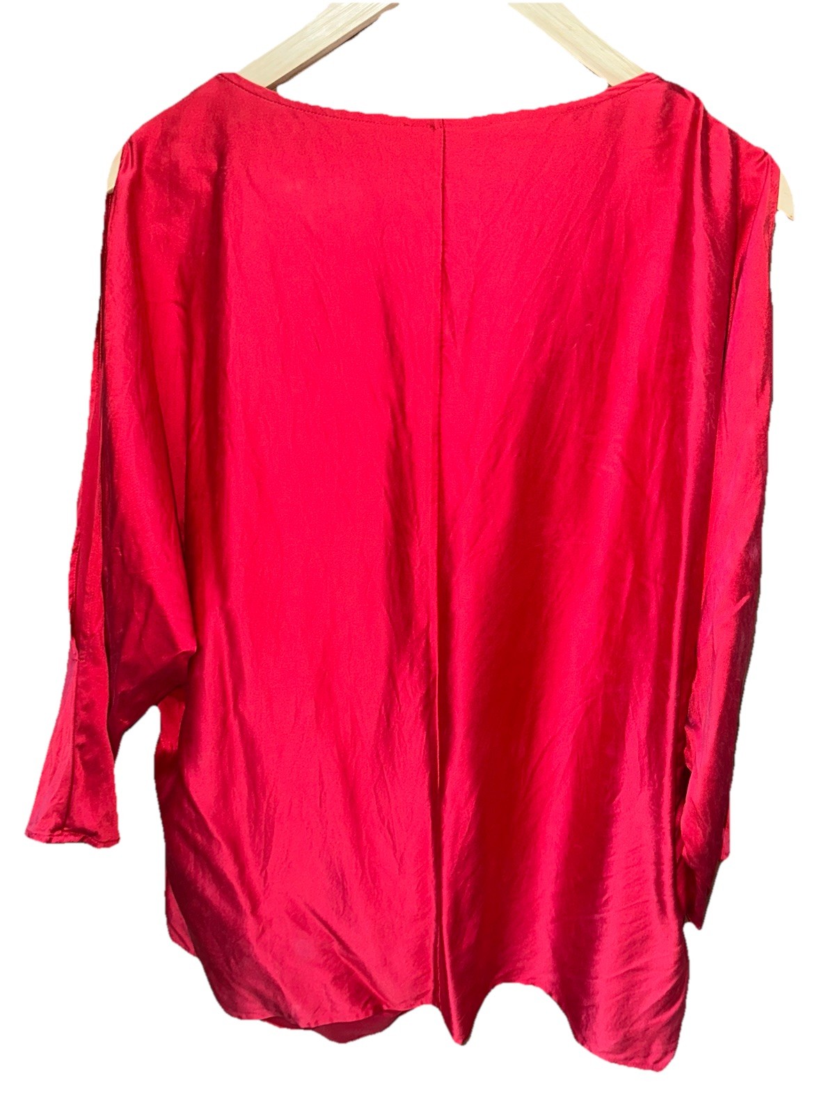 St. John Red Silk Dolman Split Sleeve Open Shoulder Blouse Top Sz XL