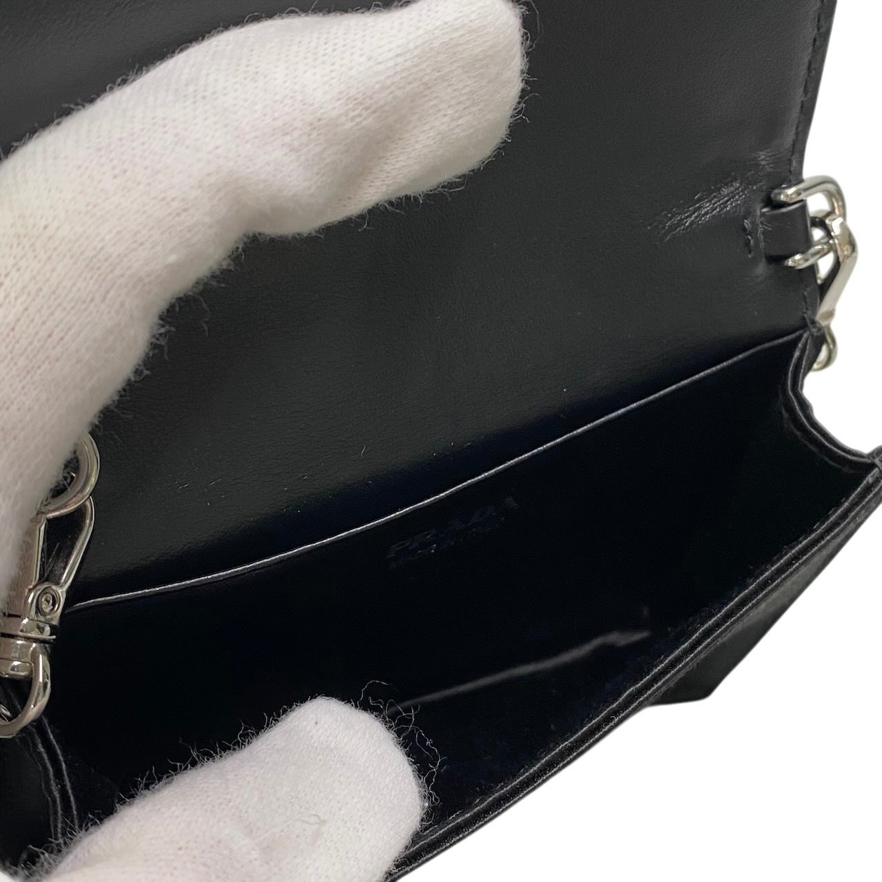 PRADA Rhinestone Flap Card Holder Mini Bag Black Silver ta1