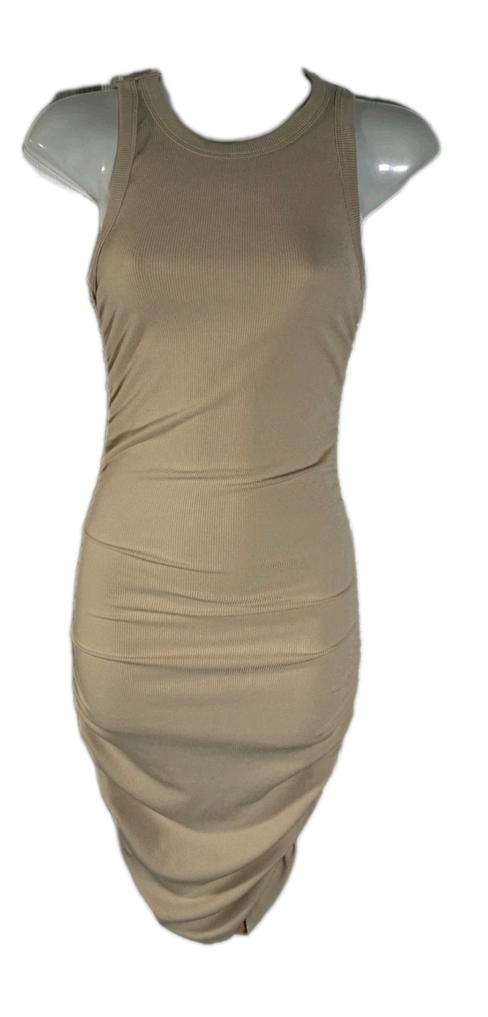 Apricot Women’s Sleeveless Ribbed Side Ruched Bodycon Midi Dress Size Large