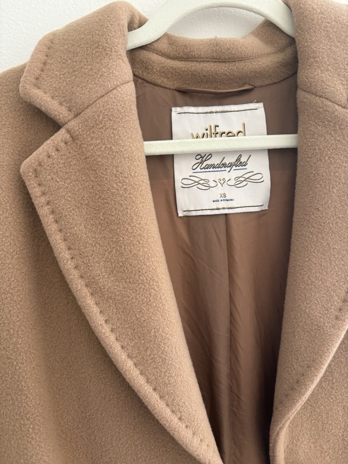 Aritzia Wilfred Portrait Knee Length Wool Coat In Tan XS Fits XS-S